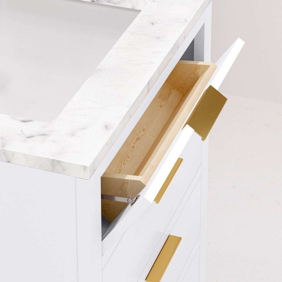Bristol 24" Marble Countertop Vanity, Pure White