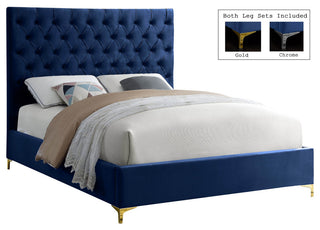 Cruz Velvet Upholstered Bed, Navy, Full