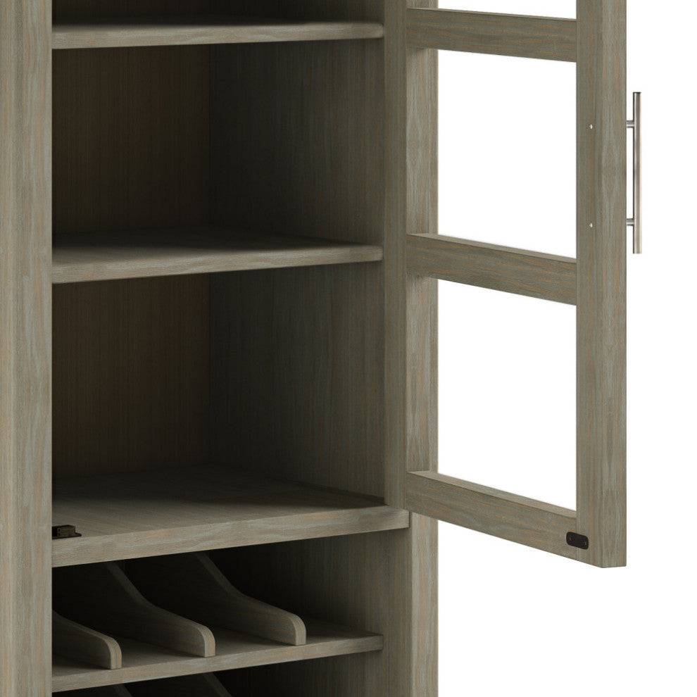 Avalon Solid Wood High Storage Wine Rack Cabinet, Distressed Gray