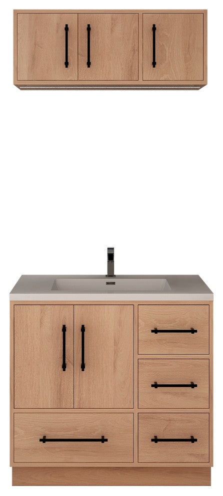 Victoria 42" Solid Wood Bath Vanity, Overhead Cabinet, Red Oak