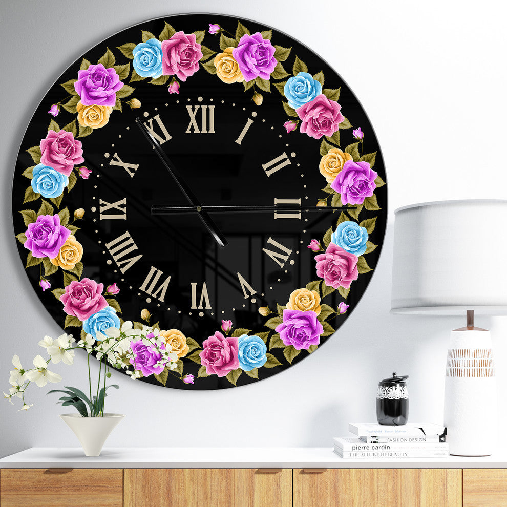 Shabby Chic Vintage Rose Oversized Farmhouse Metal Clock, 23x23