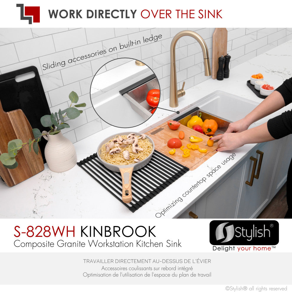 Stylish 28" Dual Mount Single Bowl White Granite Kitchen Sink