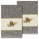Linum Home Turkish Cotton Pierre 2-Piece Embellished Hand Towel Set, Dark Gray
