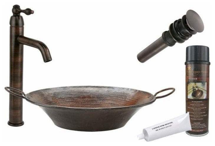 Premier Copper Products BSP1_VR16MPDB 16" Miners Pan Vessel Copper Sink Package
