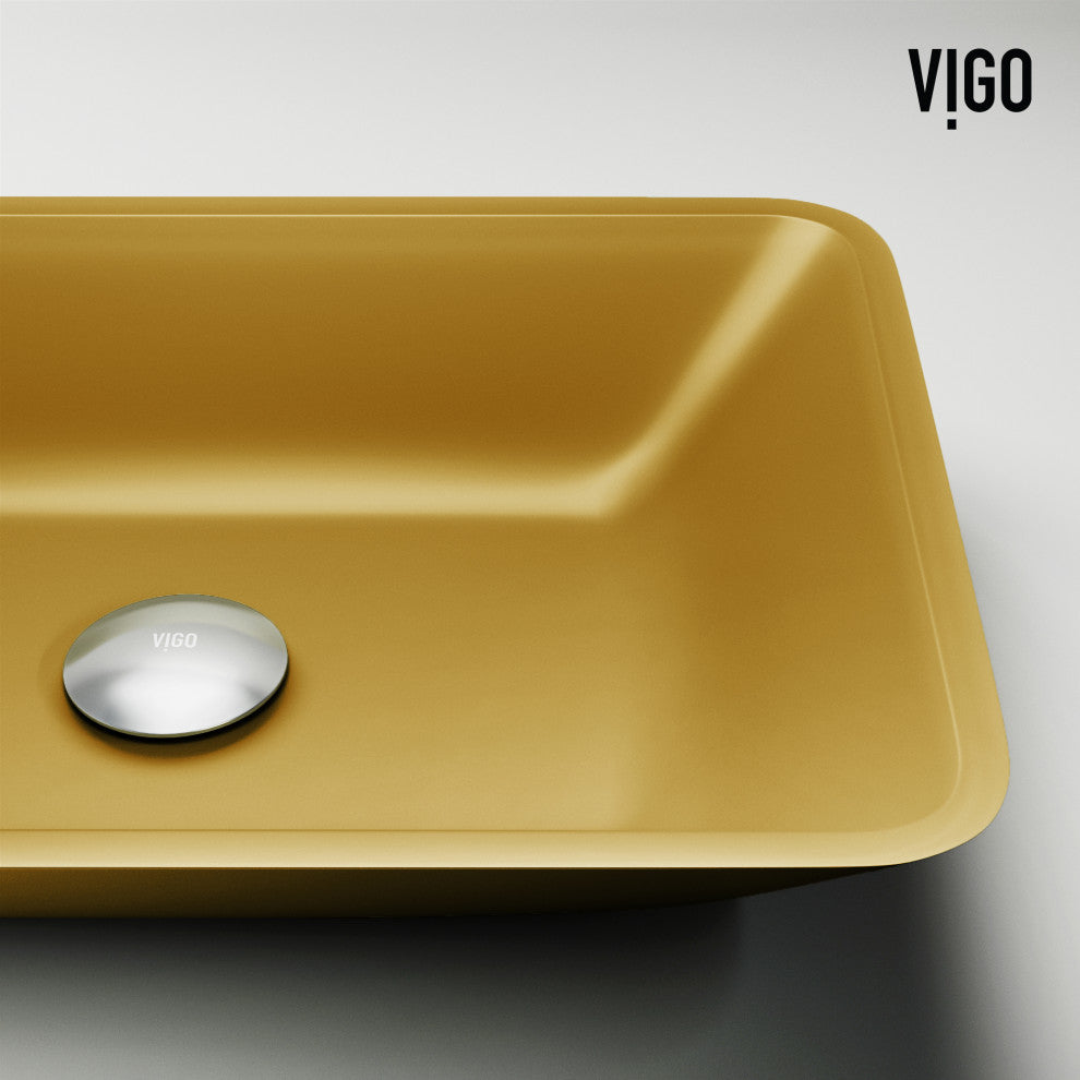 VIGO Sottile 18"L x 13"W x 4"H Glass Rectangular Vessel Bathroom Sink, Citron