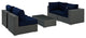 Modway Sojourn 5 Piece Outdoor Patio Sunbrella Sectional Set, Canvas Navy