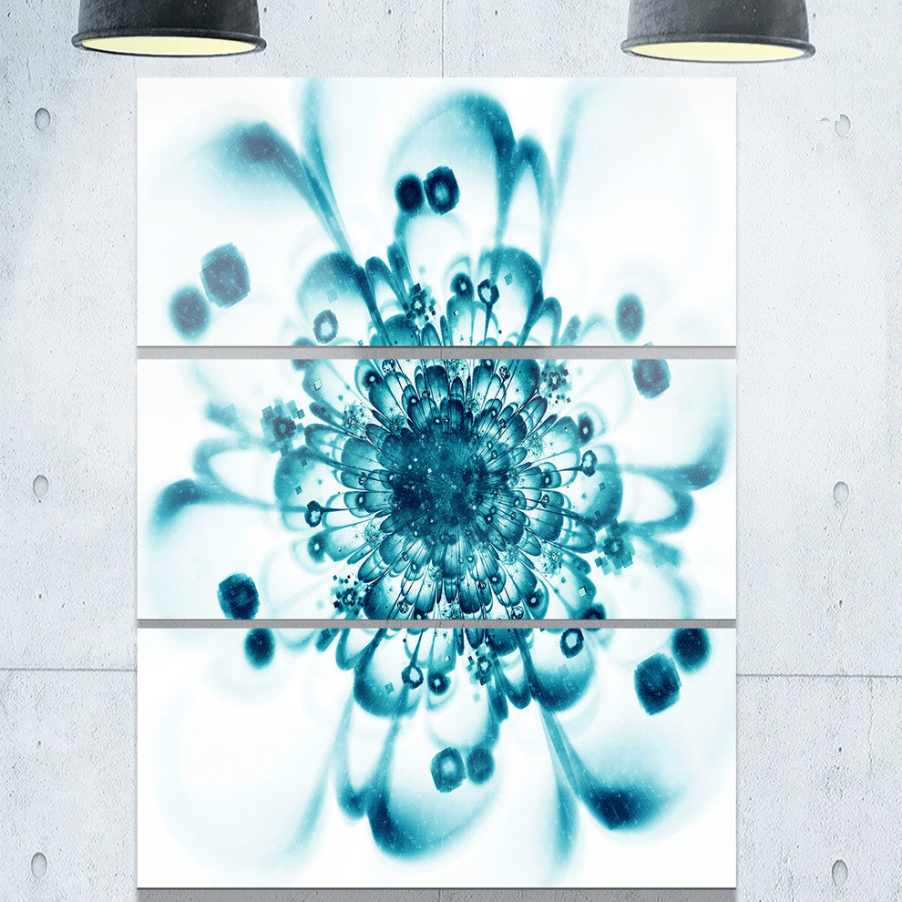 "Typical Blue Snowy Fractal Flower" Metal Wall Art, 3 Panels, 28"x36"