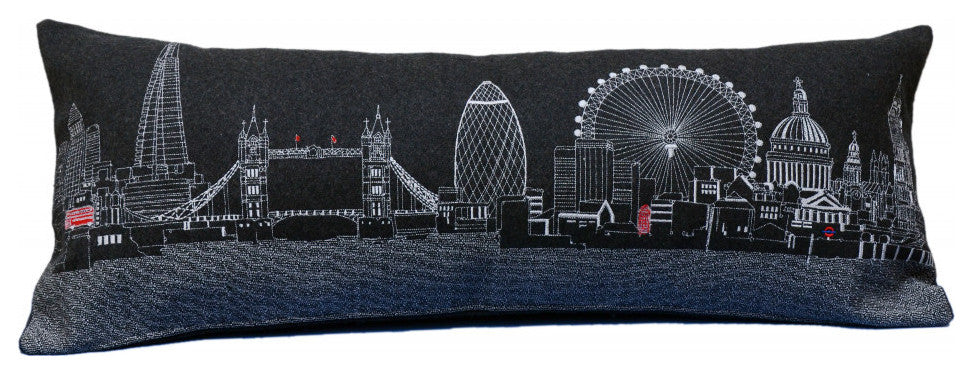35" Black London Nighttime Skyline Lumbar Decorative Pillow