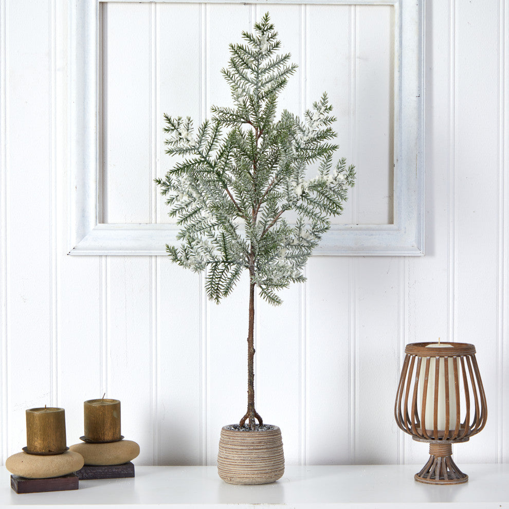 35" Frosted Pine Artificial Christmas Tree, Decorative Planter