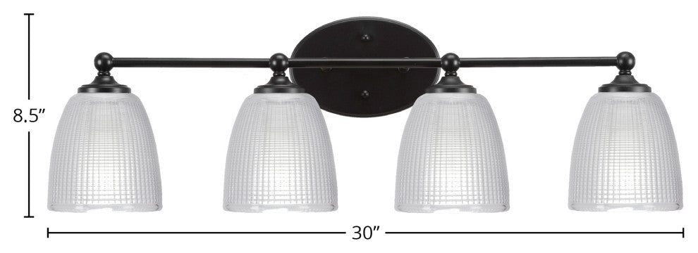 Capri 4-Light Bath Bar, Matte Black/Clear Ribbed