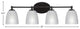 Capri 4-Light Bath Bar, Matte Black/Clear Ribbed