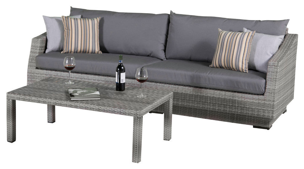 Cannes 2 Piece Sunbrella Outdoor Patio Sofa and Coffee Table Set, Charcoal