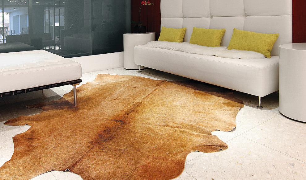 Natural Geneva Cowhide Rug, 6'x7', Tan
