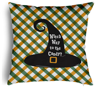 Witch Way to the Candy Accent Pillow With Removable Insert, Mustard, 16"x16"