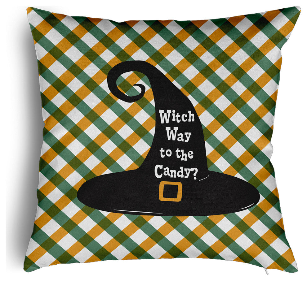 Witch Way to the Candy Accent Pillow With Removable Insert, Mustard, 16"x16"