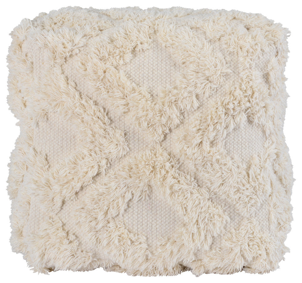 Lyla 100% Cotton 24" Wide Square Ivory Pouf by Kosas Home