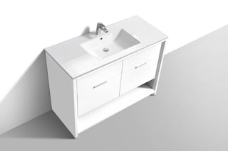 KubeBath Nudo 48'' Single Sink Floor Mount Modern Bathroom Vanity, Gloss White
