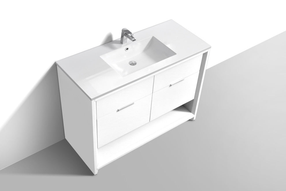 KubeBath Nudo 48'' Single Sink Floor Mount Modern Bathroom Vanity, Gloss White