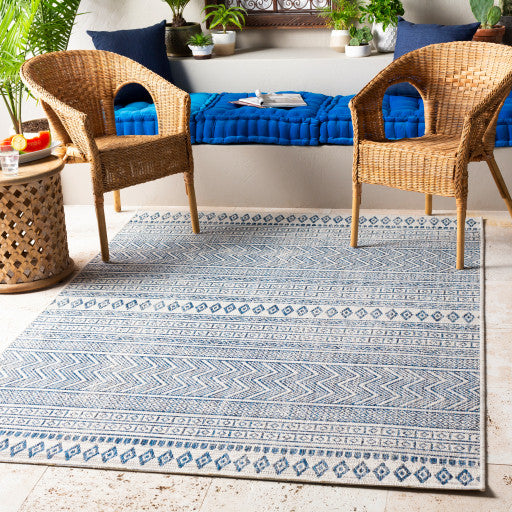 Surya Eagean EAG-2344 6'7" Round Rug, Denim/Navy/White