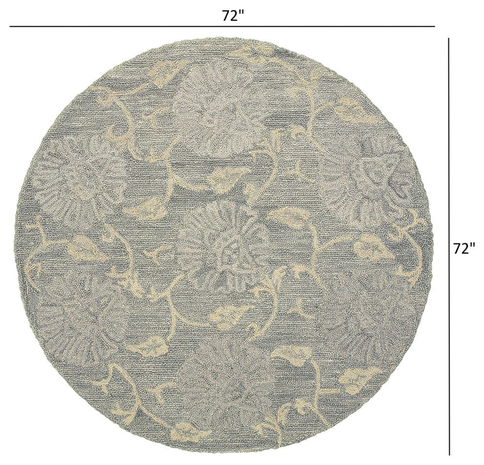 6" Gray Floral Vines Round Area Rug
