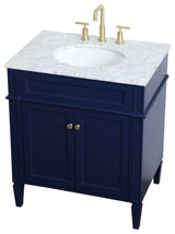 Elegant Decor Williams 30" Single Marble Top Bathroom Vanity in Blue