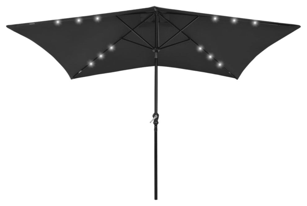 vidaXL Parasol with LEDs and Steel Pole Black 6.6'x9.8'
