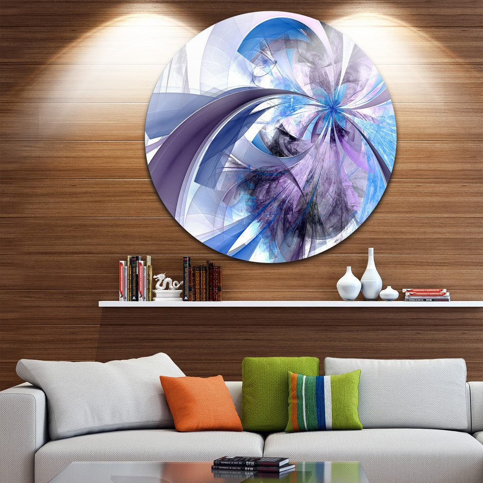 Purple And Blue Symmetrical Fractal Flower, Floral Disc Artwork, 11"