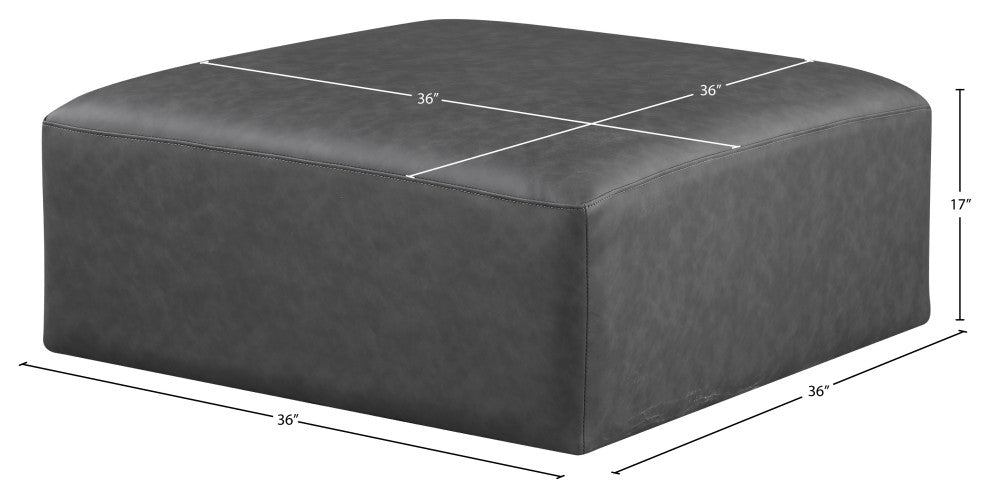 Cube Upholstered Modular Component, Grey, Vegan Leather, Ottoman