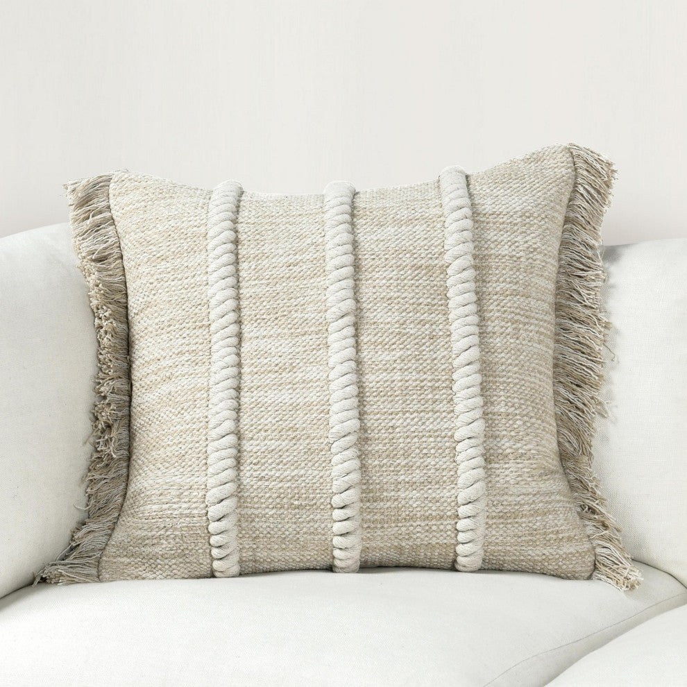 Lucera Woven Fabric Throw Pillow, Beige, 22x22