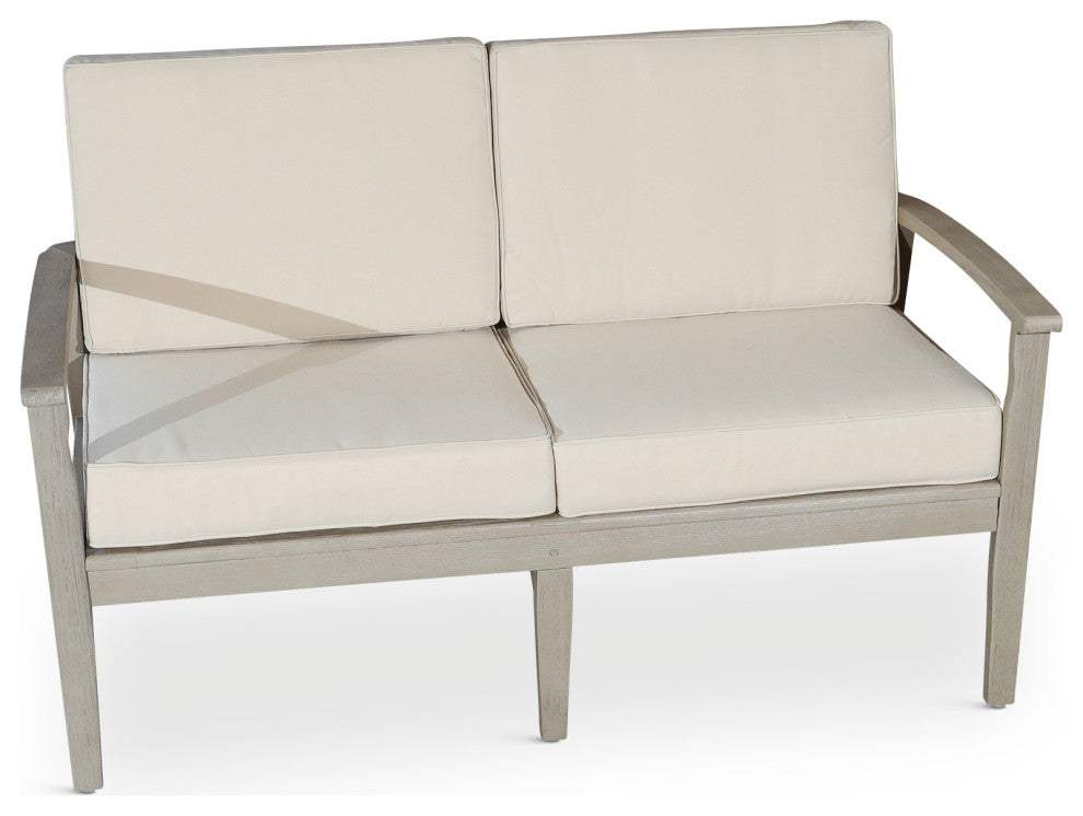DTY Outdoor Living Longs Peak Eucalyptus Loveseat w/ Cushion, Driftwood Gray, Sa