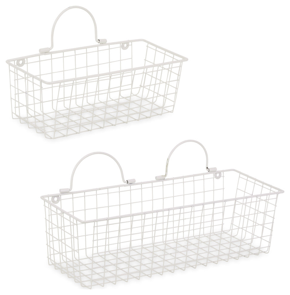 Assorted Antique White Wire Wall Basket (Set of 2)