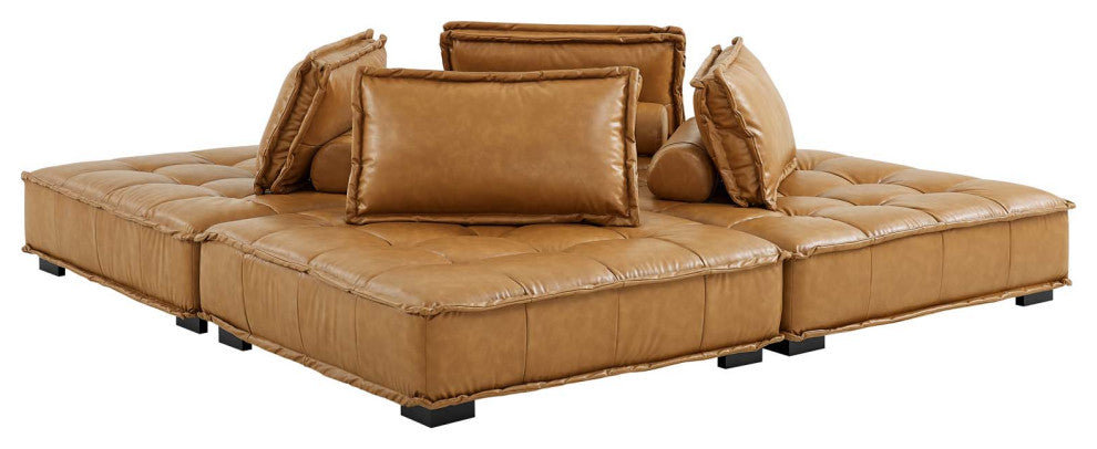 Saunter Tufted Vegan Leather Vegan Leather 4-Piece Sectional Sofa Tan