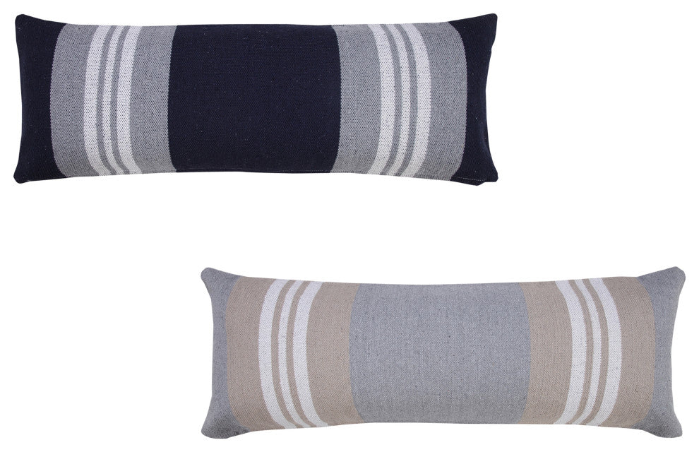 Ox Bay Handwoven Blue/Gray Stripe Organic Cotton Pillow Cover, 14"x36"