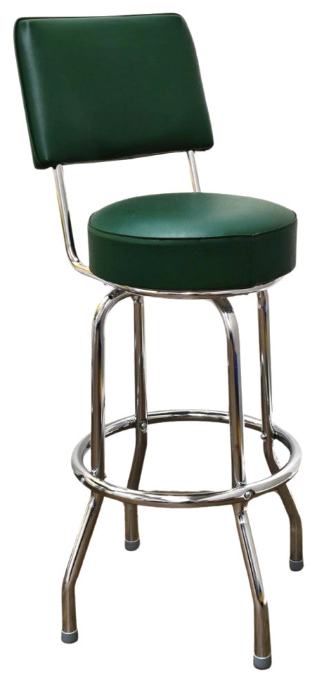 Retro Home Single Ring Upholstered 30" Swivel Bar Stool with Back, Green