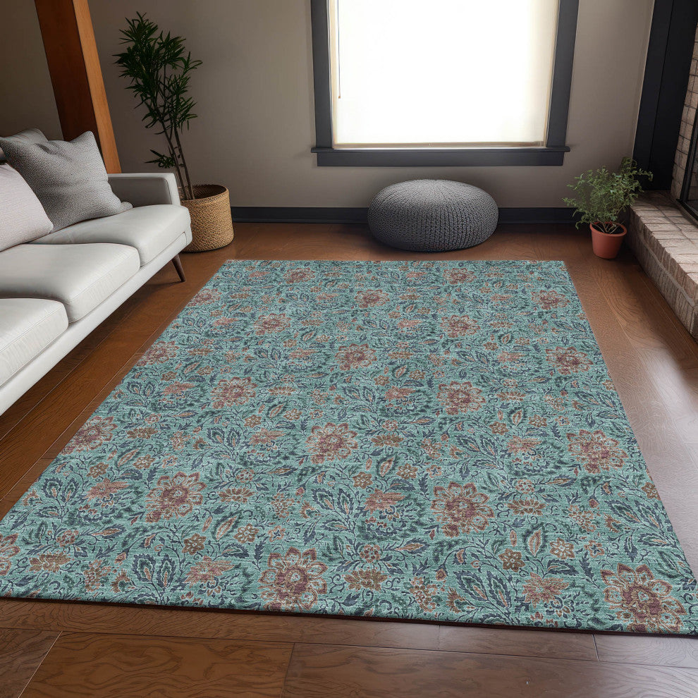 Premium Machine Washable Mayfield AMF660 Teal 5' x 7'6" Rug