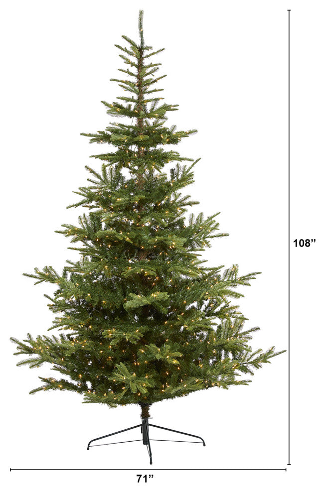 9' Layered Washington Spruce Faux Xmas Tree W/ Clear Lights & Bendable Branches