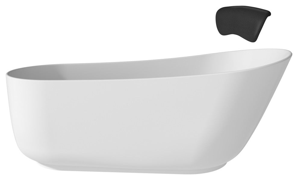 59in White Solid Surface Freestanding Soaking Bathtub with Drain, 67in