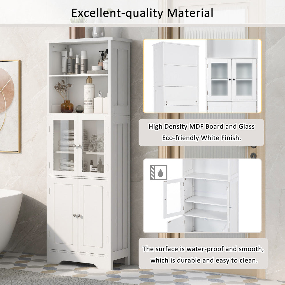 64" Wood 4-door Bathroom Cabinet with Adjustable Shelves