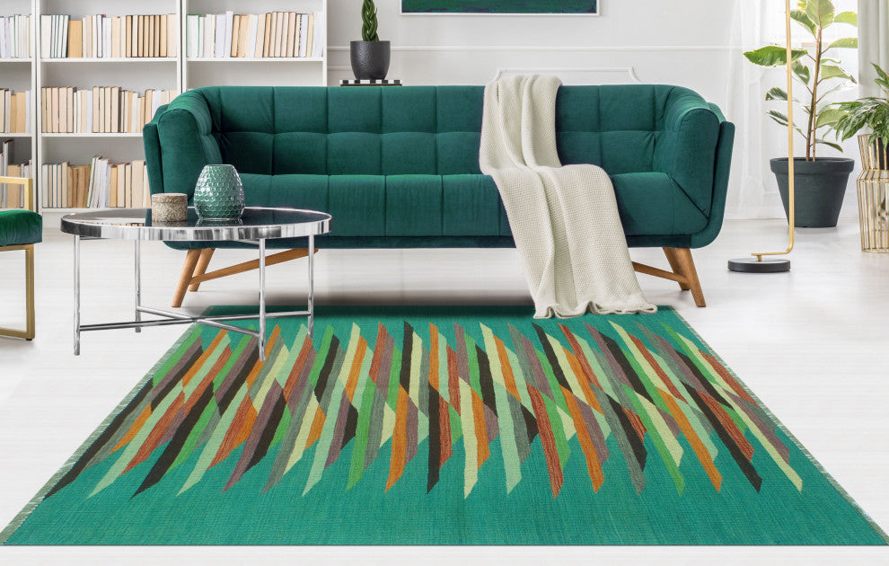 Winchester Kilim Salvador Turquoise/Charcoal Rug, 4'9x6'6