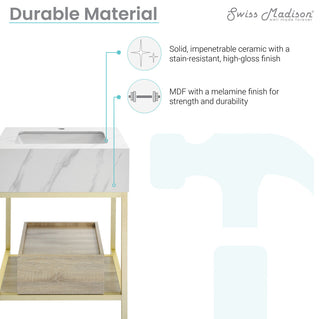 Beau 24" Freestanding, Bathroom Vanity, Oak/Calacatta