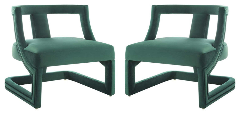Armchair Accent Chair, Set of 2, Green, Velvet, Modern, Lounge Cafe Hospitality
