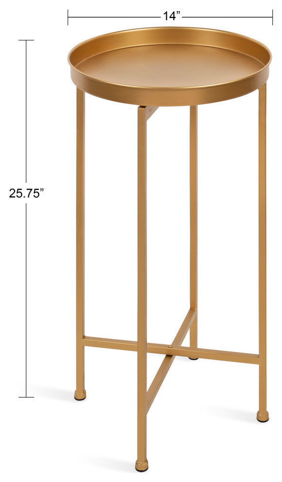 Celia Round Metal Foldable Tray Accent Table, Gold 14x14x25.75