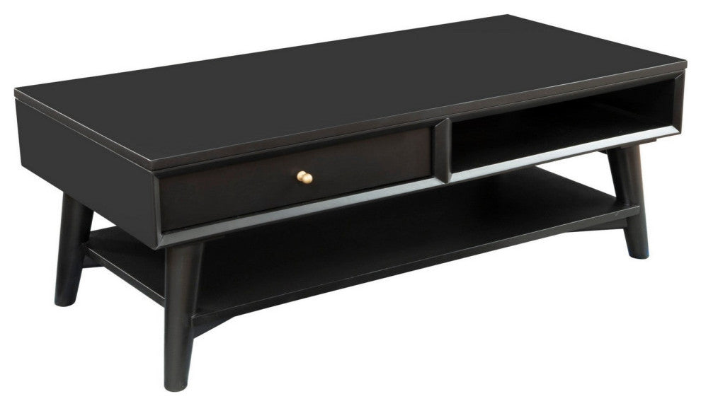 Benzara BM261879 Coffee Table With 1 Drawer and Open Shelf, Black