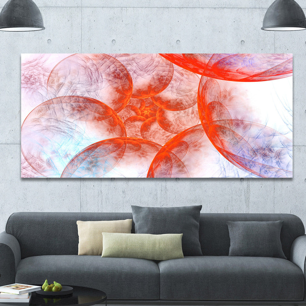 Large Red Fractal Circles, Large Floral Canvas Art Print, 60"x28"