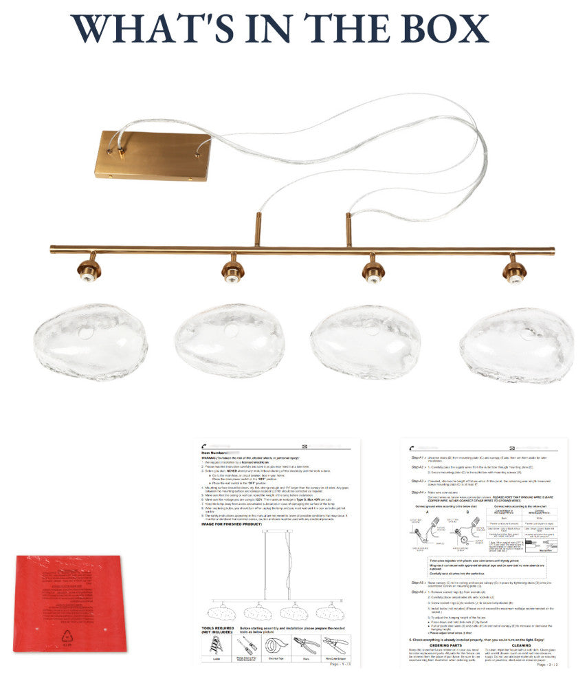 LNC Ranunculus 4-Light 44.5" Brass Modern Linear Glass Island Light