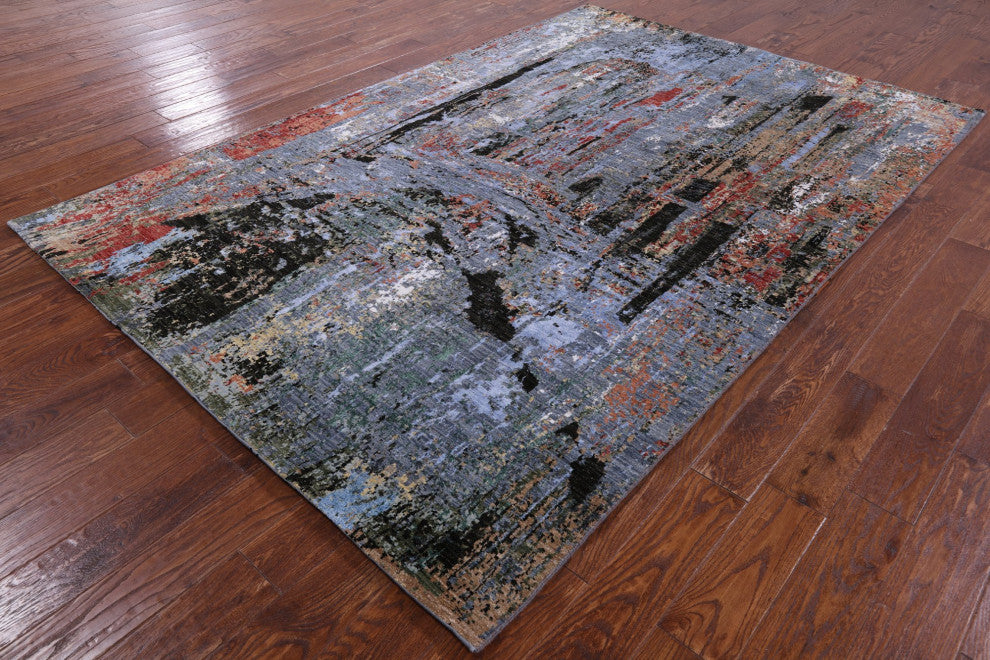 6' 1" X 9' 1" Wool and Silk Bridge Design Hand Knotted Rug Q7192