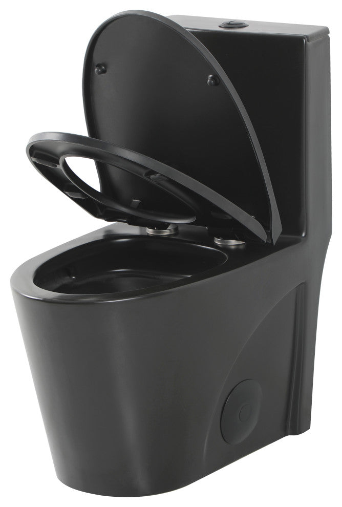 Fine Fixtures Dual-Flush Elongated One-Piece Toilet With High Efficiency Flush, Matte Black