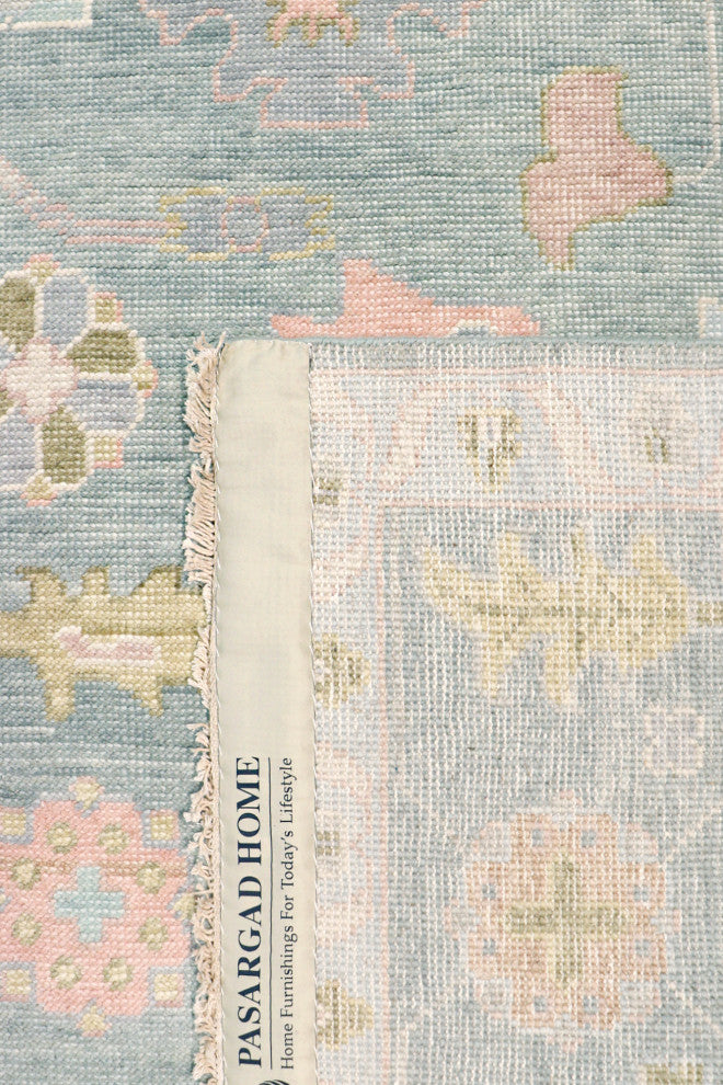 Pasargad Home Oushak Collection Light Blue Wool Area Rug, 6'2"x8'11"