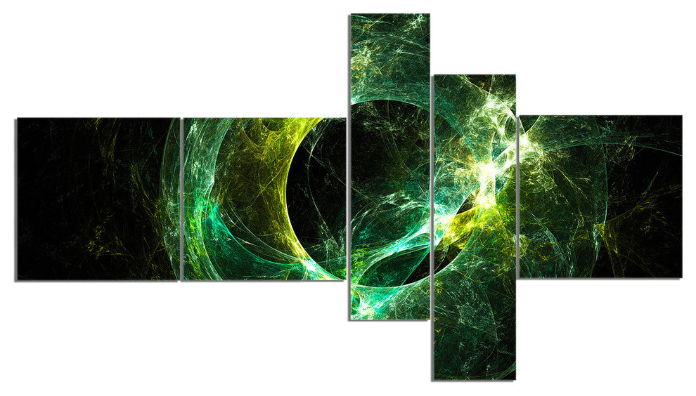 Green Sparkling Lightning, Abstract Canvas art print, 60"x32", 5 panels