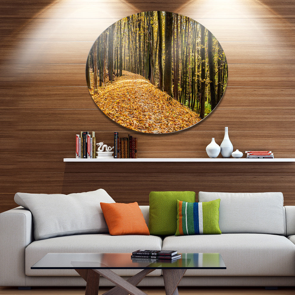 Dense Autumn Forest Woods, Modern Forest Disc Metal Artwork, 11"